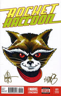 DF ROCKET RACCOON #1 BLANK VARIANT SIGNED BY SKOTTIE YOUNG AND REMARKED BY KEN HAESER WITH A ROCKET SKETCH